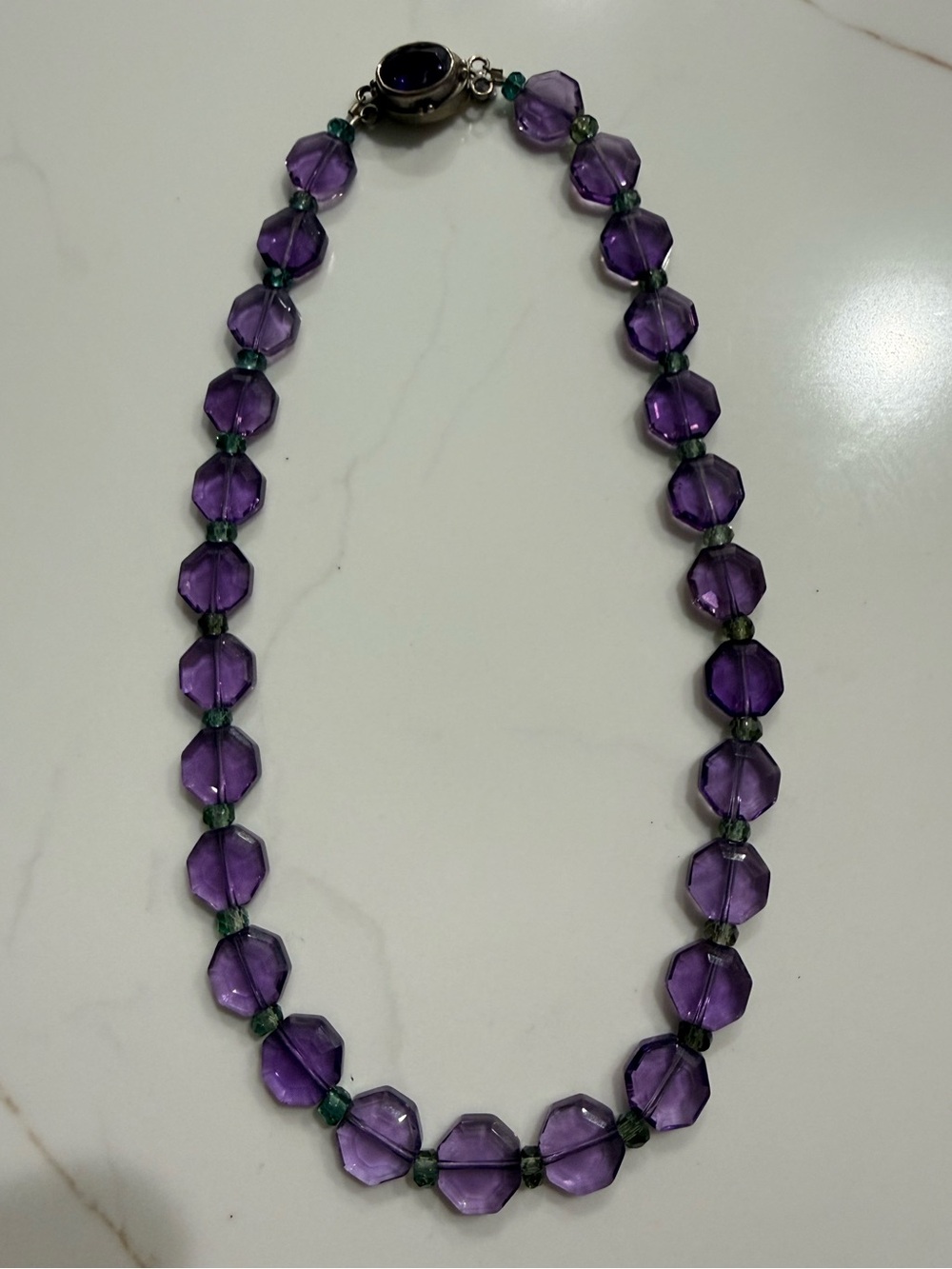 Vintage Natural Amethyst and Sterling Faceted Choker Style Necklace 16”